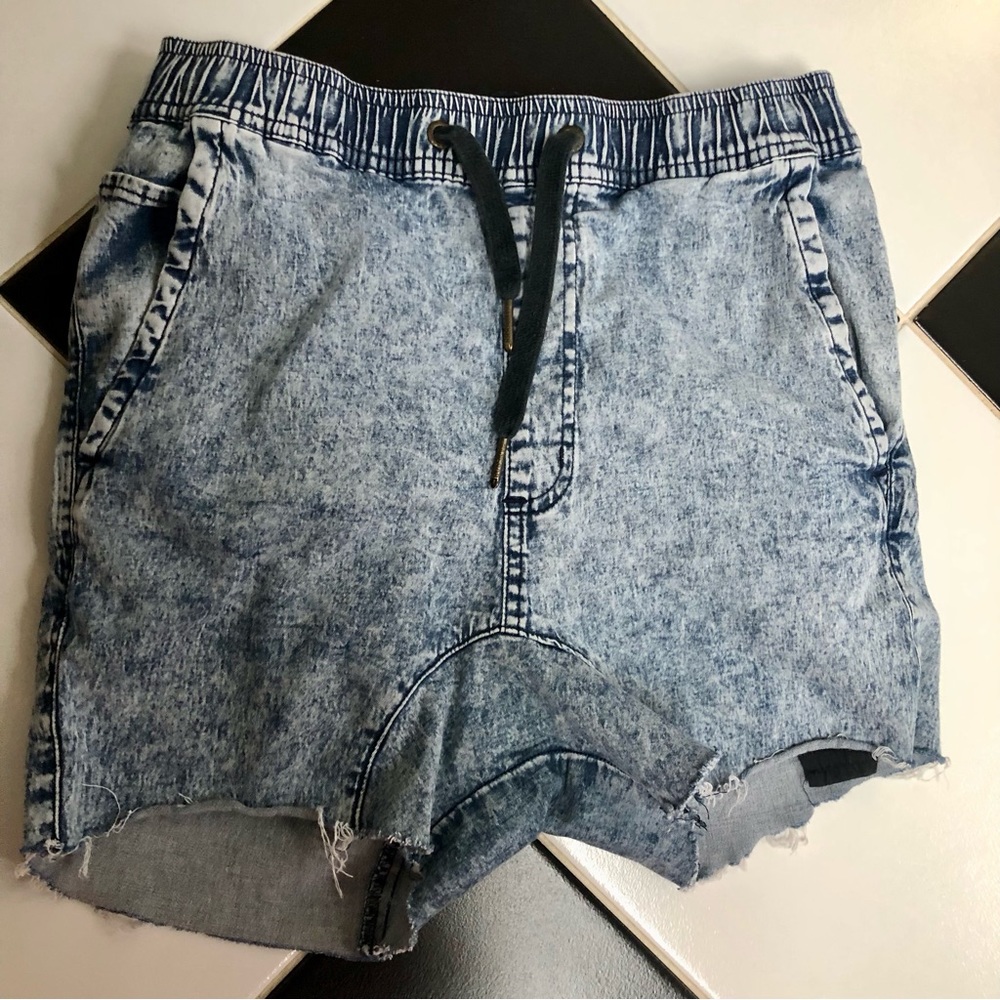 Zanerobe Cut-Off Stone Washed Denim Shorts Drawstring Acid Wash Grunge Rocker 29